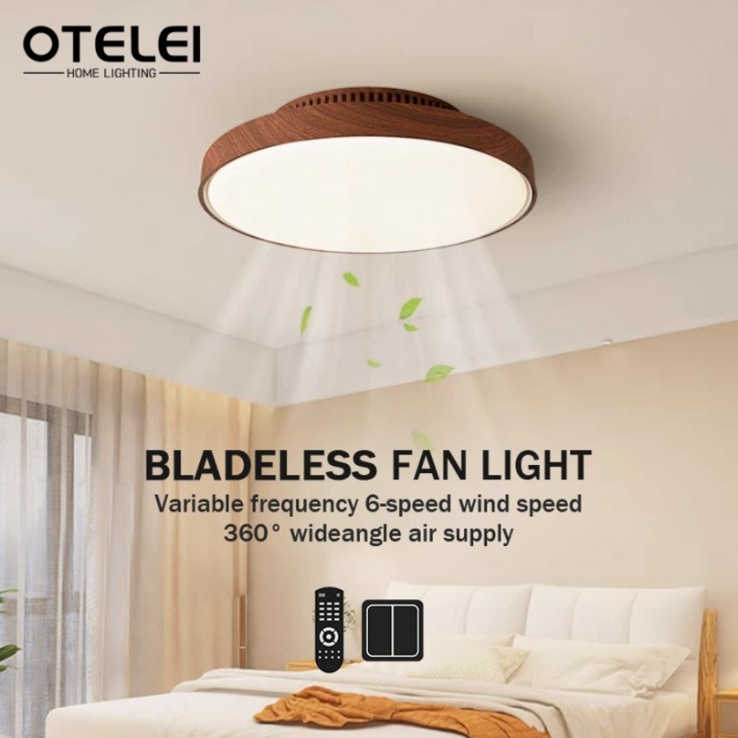 Decor Lighting Ceiling Fans - ใหม่วอลนัทที่มองไม่เห็น Bladeless พัดลมเพดานรีโมทคอนโทรล 6-speed Home Low