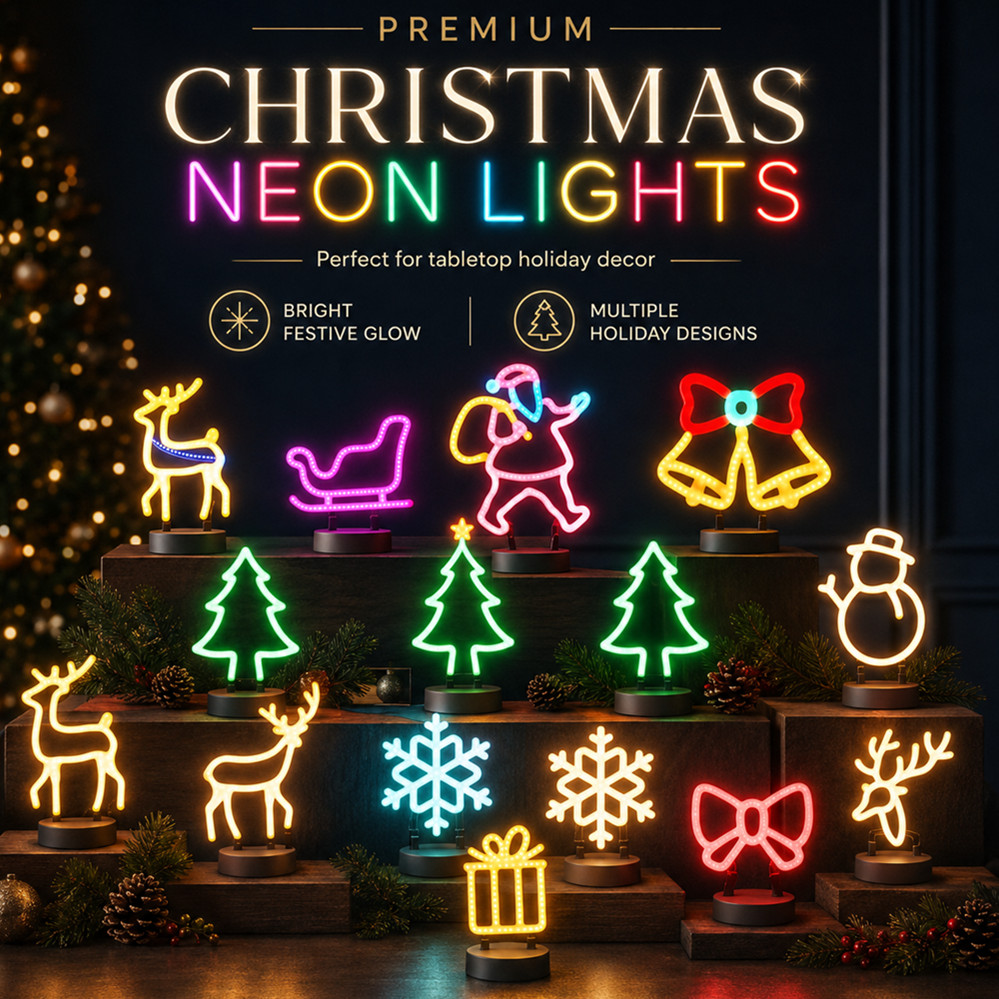 Wall Decor Lighting - ไฟประดับคริสต์มาส LED ป้ายไฟนีออนรูปหัวกวาง โคมไฟ LED หมวกคริสต์มาส