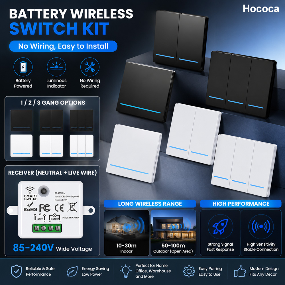 Touch Dimmer Lamp - สวิตช์ไร้สายแบตเตอรี่ Hococa CR2032 แบบ 1/2/3 ช่อง