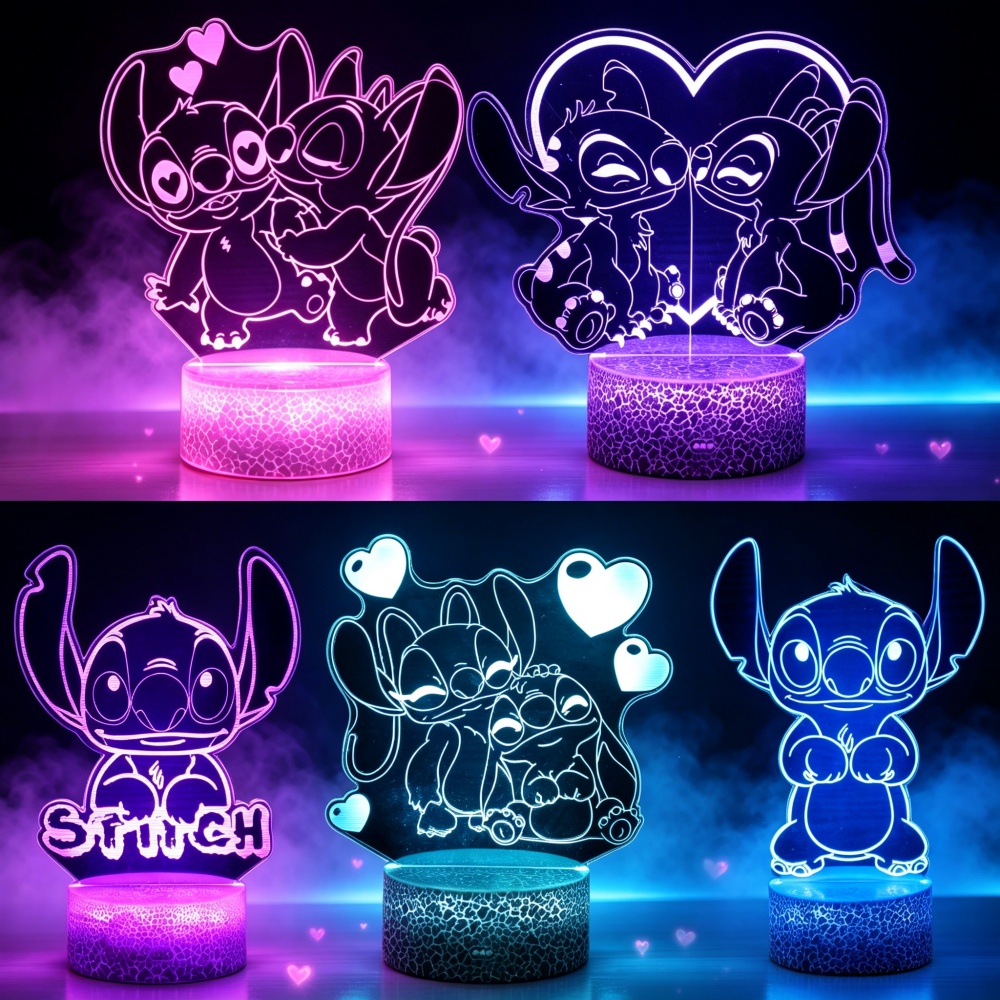 Lighting Room Decor Items - โคมไฟกลางคืน LED 3D ลายลิโล่และสติทช์ 7/16 สี