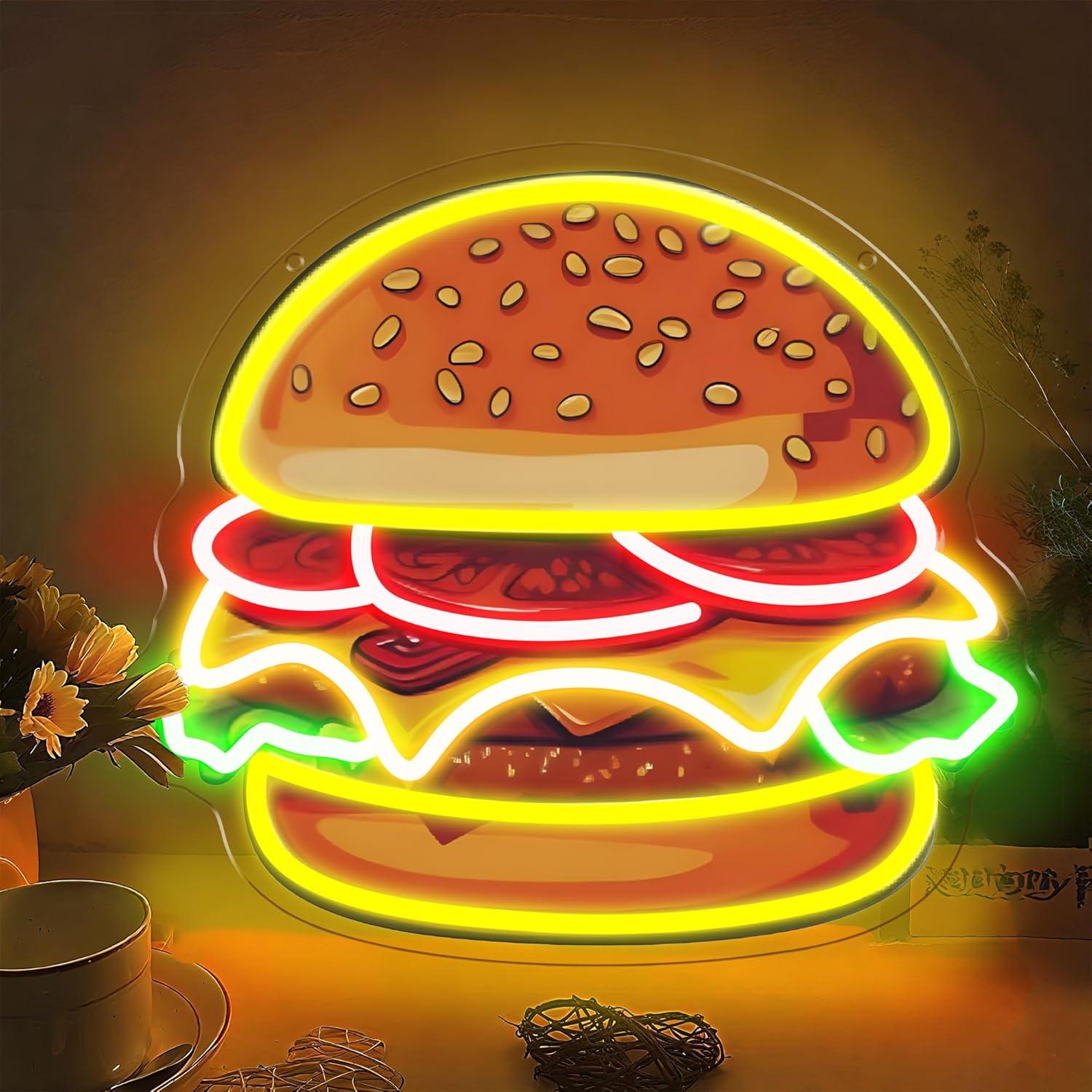 Wall Decor Lighting - ป้ายไฟนีออนรูปเบอร์เกอร์ ไฟ LED รูปแฮมเบอร์เกอร์ สำหรับตกแต่งร้านอาหาร บาร์